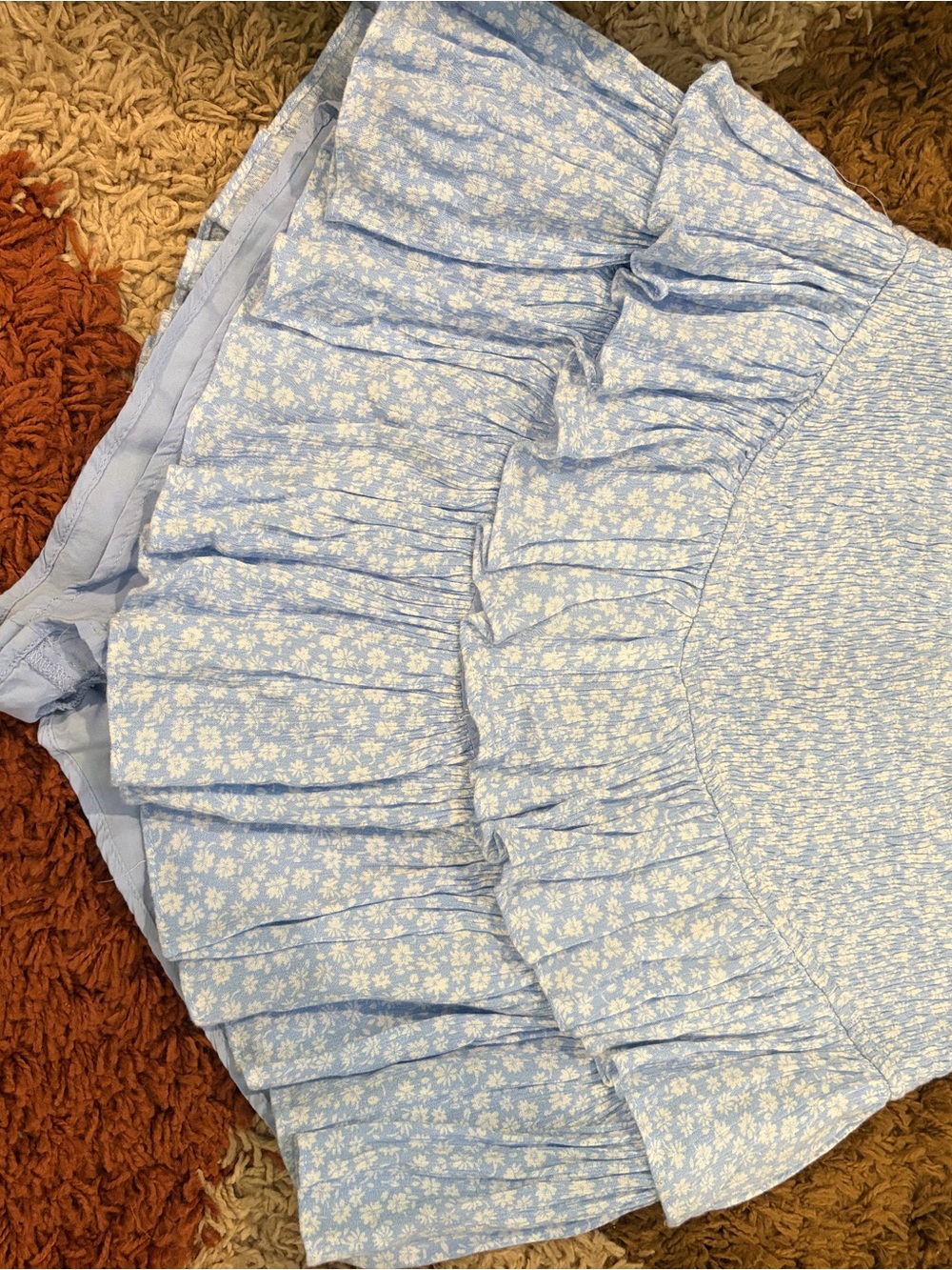 Light Blue Floral Ruffled Mini Skirt